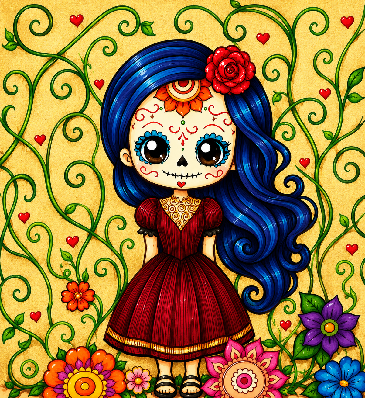 Skull Girl Arms Behind Tee